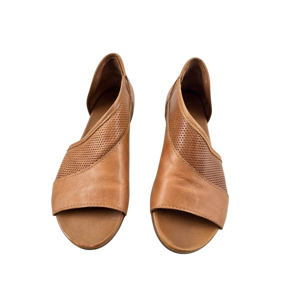 Bueno Tahiti Half D`Orsay Tan Peep Toe Leather Flat Sandals EU 39 US 8.5 Boho - Picture 3 of 13